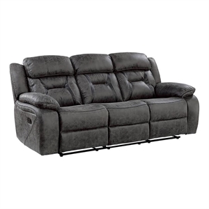Pemberly Row 19&quot Traditional Microfiber Double Reclining Sofa in Gray