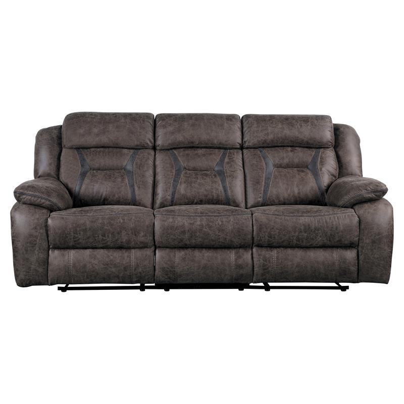 Pemberly Row Traditional Microfiber Double Reclining Sofa in Dark Brown