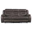 Pemberly Row Traditional Microfiber Double Reclining Sofa in Dark Brown