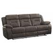 Pemberly Row Traditional Microfiber Double Reclining Sofa in Dark Brown