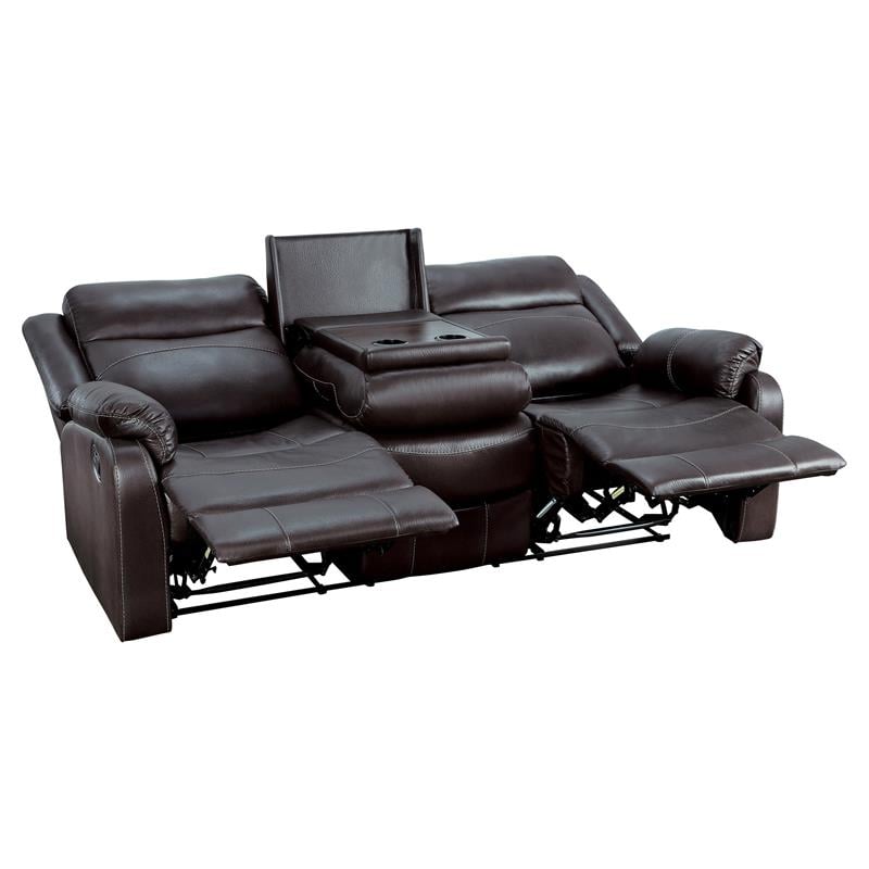 Pemberly Row Double Reclining Sofa with Drop-Down Cup Holders in Dark Brown