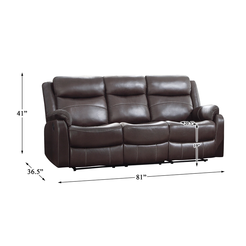 Pemberly Row Double Reclining Sofa with Drop-Down Cup Holders in Dark Brown