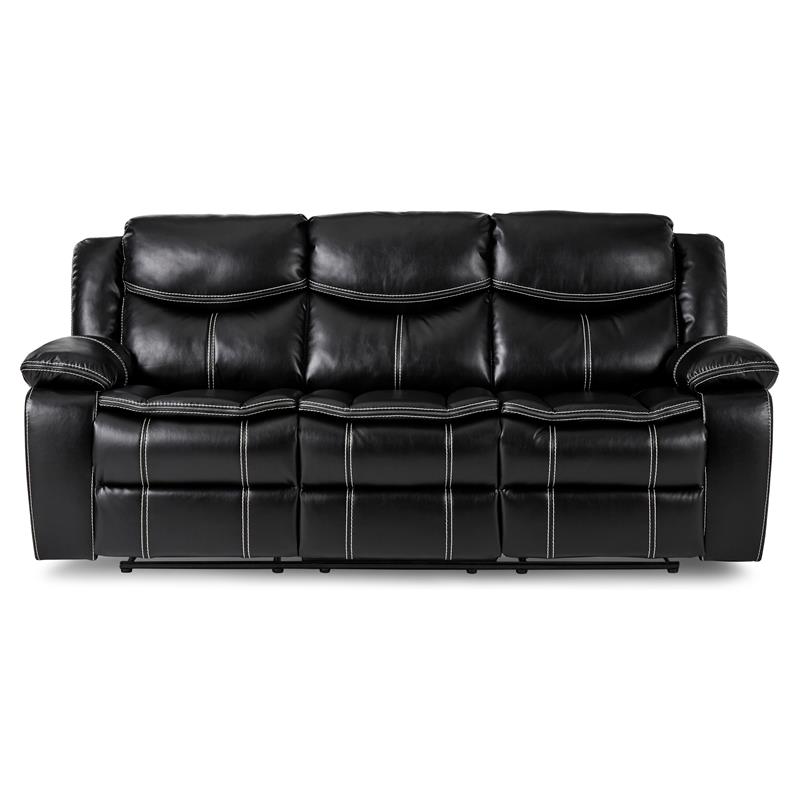 Pemberly Row Faux Leather Gel Double Glider Reclining Sofa in Black