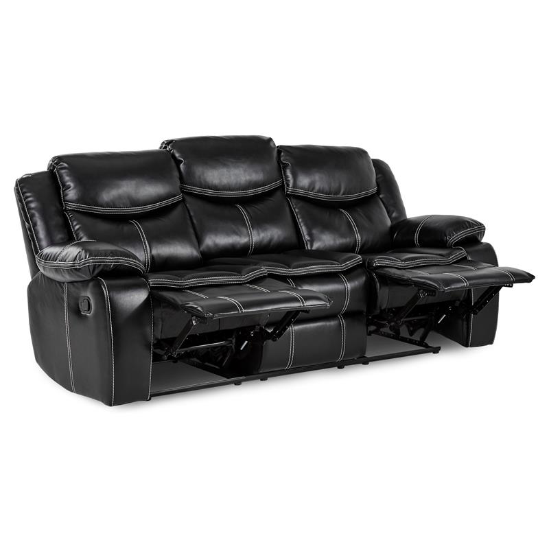 Pemberly Row Faux Leather Gel Double Glider Reclining Sofa in Black