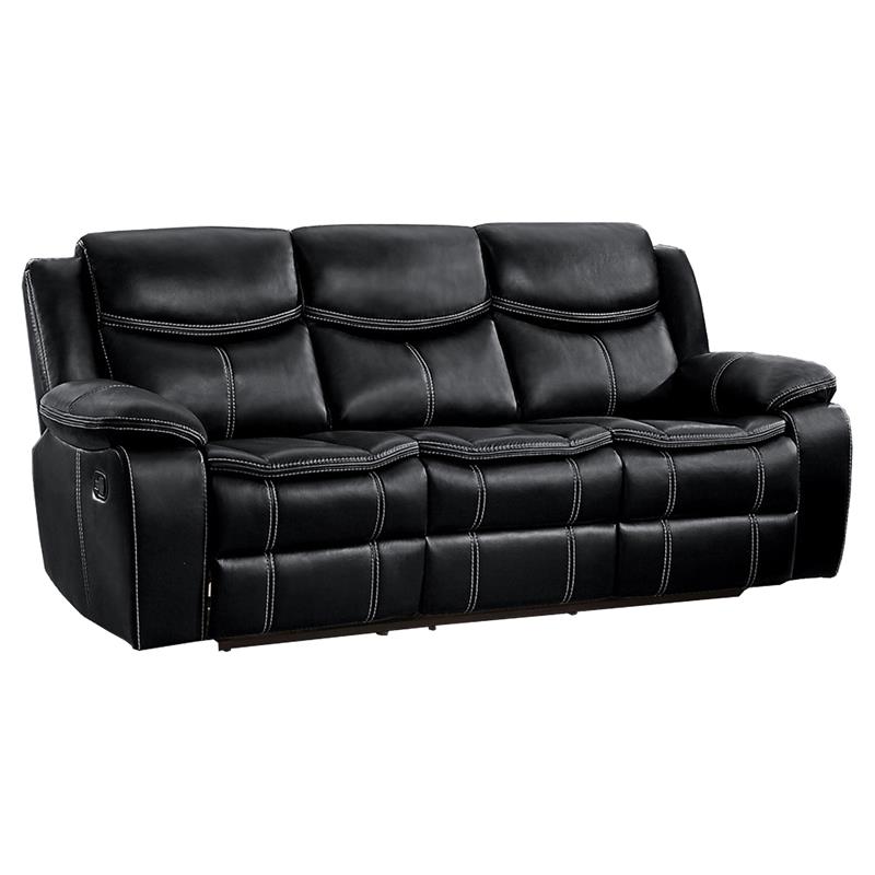 Pemberly Row Faux Leather Gel Double Glider Reclining Sofa in Black
