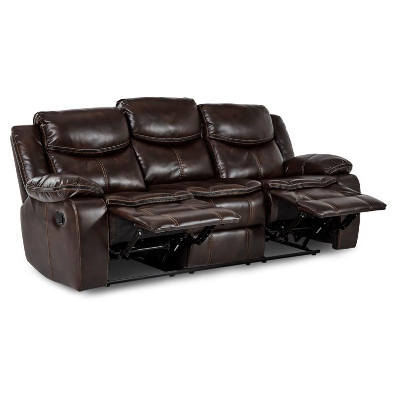 Pemberly Row Faux Leather Gel Double Reclining Sofa in Brown