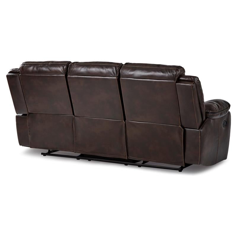 Pemberly Row Faux Leather Gel Double Reclining Sofa in Brown