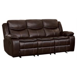 Pemberly Row Faux Leather Gel Double Reclining Sofa in Brown