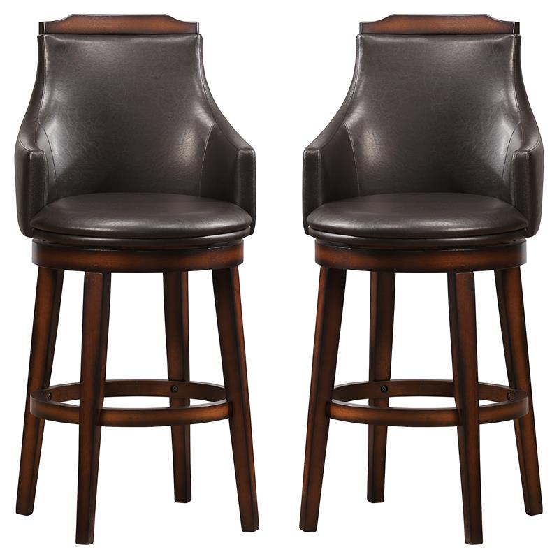 Pemberly Row Wood Pub Height Swivel Stools in Dark Brown (Set of 2)