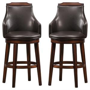 Pemberly Row Wood Pub Height Swivel Stools in Dark Brown (Set of 2)