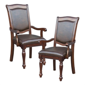 Pemberly Row 19.5&quot Traditional Wood Dining Arm Chair in Brown Cherry (Set of 2)