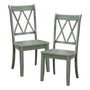 Pemberly Row 17.5&quot Contemporary Wood Dining Side Chair in Teal Green (Set of 2)