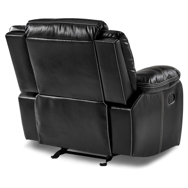 Pemberly Row Traditional Faux Leather Gel Glider Reclining Chair in Black