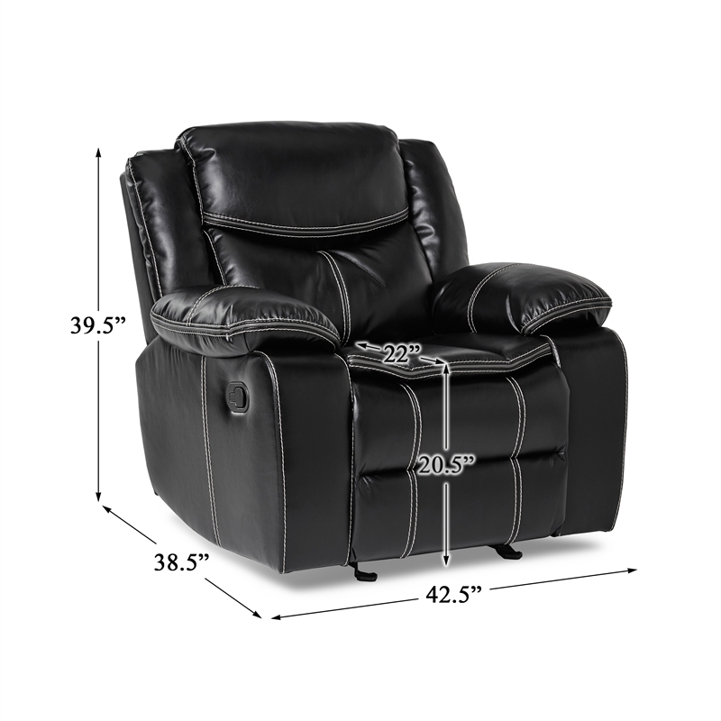 Pemberly Row Traditional Faux Leather Gel Glider Reclining Chair in Black