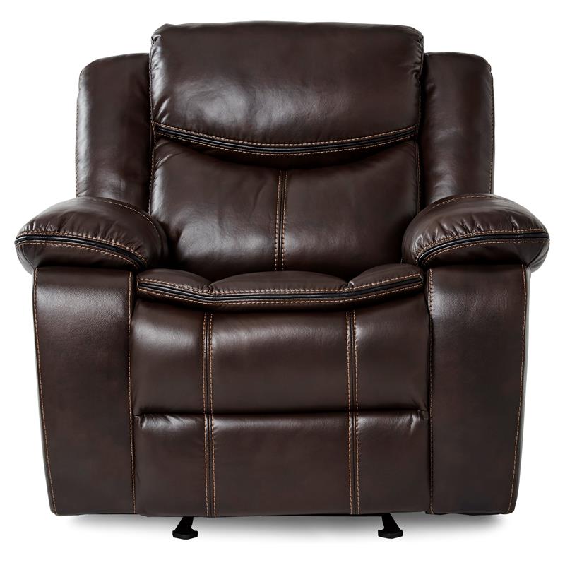 Pemberly Row Traditional Faux Leather Gel Glider Reclining Chair in Brown