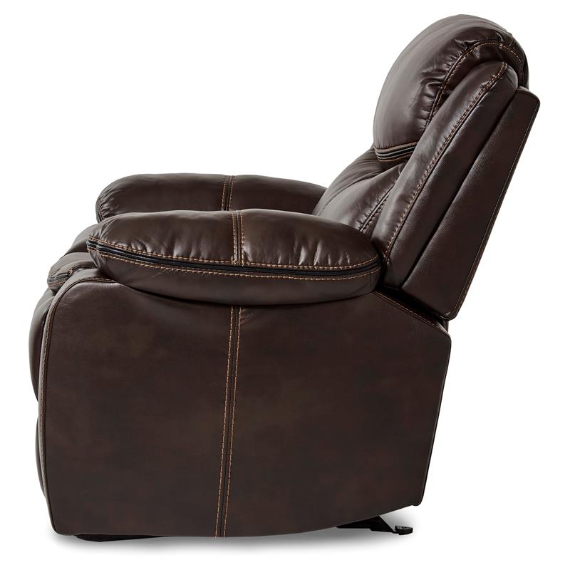 Pemberly Row Traditional Faux Leather Gel Glider Reclining Chair in Brown