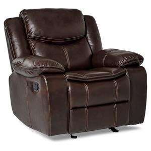 Pemberly Row Traditional Faux Leather Gel Glider Reclining Chair in Brown