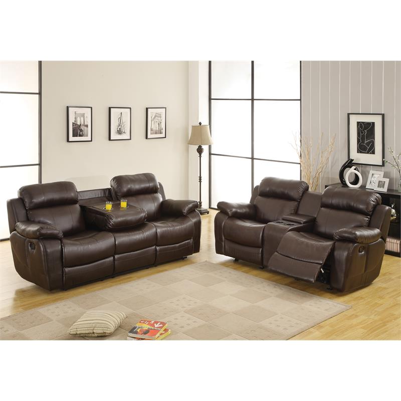 Pemberly Row Double Glider Reclining Loveseat with Center Console in Brown