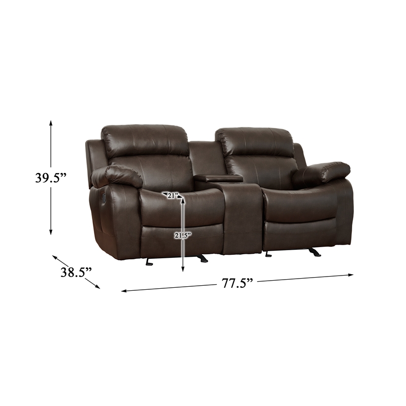Pemberly Row Double Glider Reclining Loveseat with Center Console in Brown