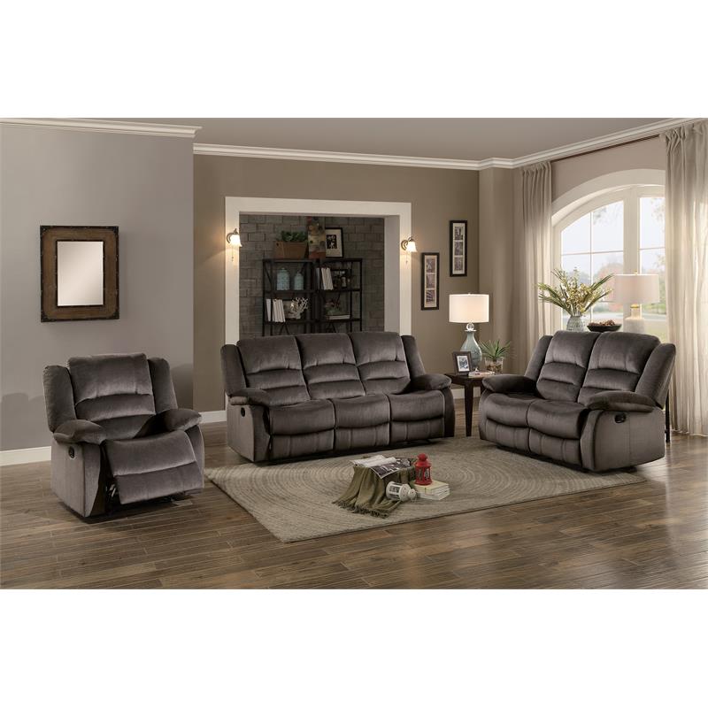 Pemberly Row Transitional Microfiber Double Reclining Loveseat in Chocolate