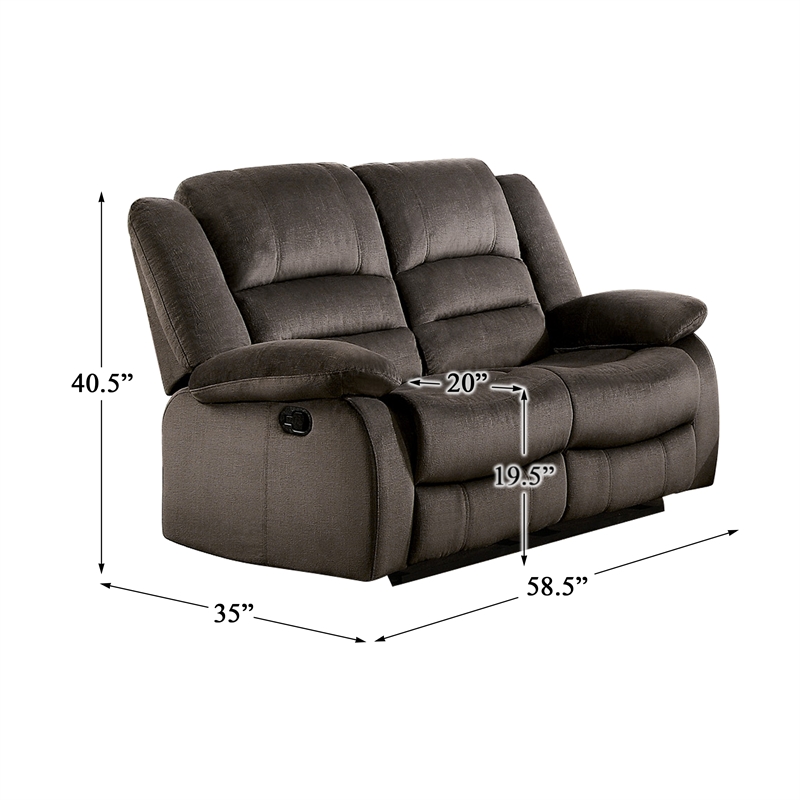 Pemberly Row Transitional Microfiber Double Reclining Loveseat in Chocolate
