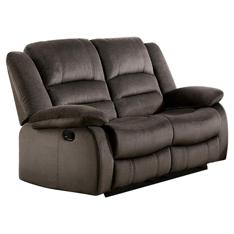 Pemberly Row Transitional Microfiber Double Reclining Loveseat in Chocolate