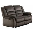 Pemberly Row Transitional Microfiber Double Reclining Loveseat in Chocolate