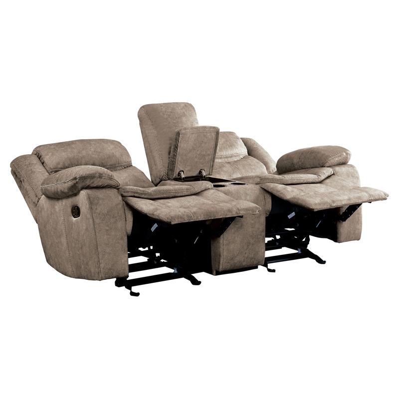 Pemberly Row Transitional Microfiber Double Glider Reclining Loveseat in Brown