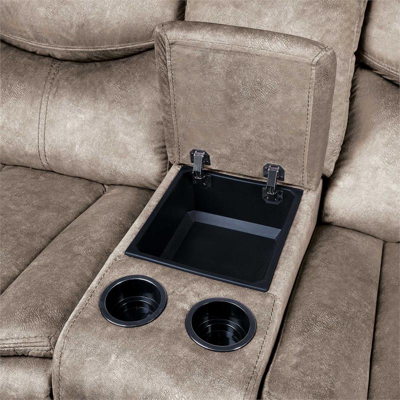 Pemberly Row Transitional Microfiber Double Glider Reclining Loveseat in Brown