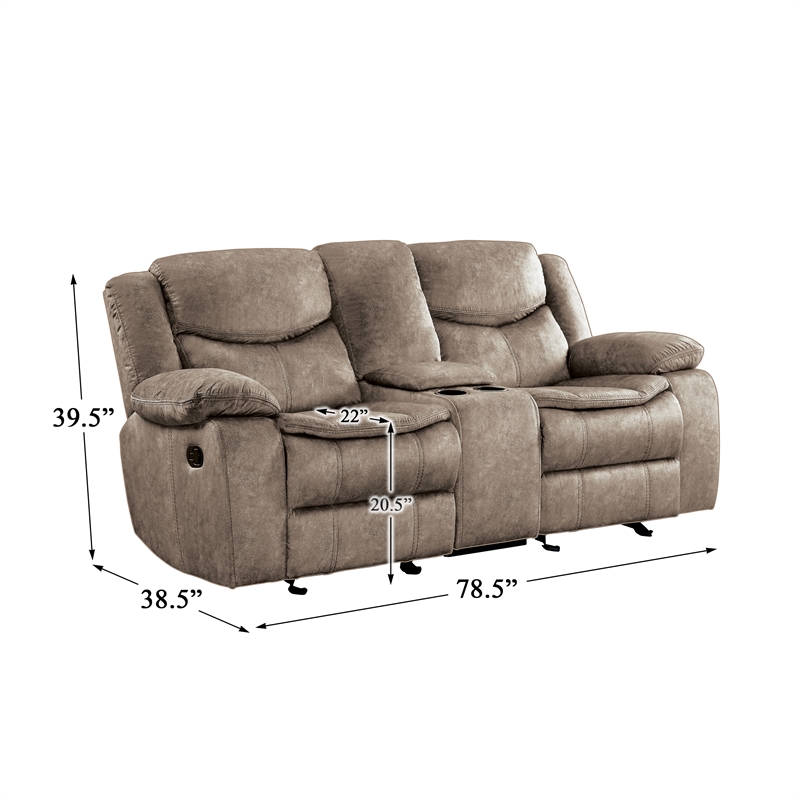 Pemberly Row Transitional Microfiber Double Glider Reclining Loveseat in Brown