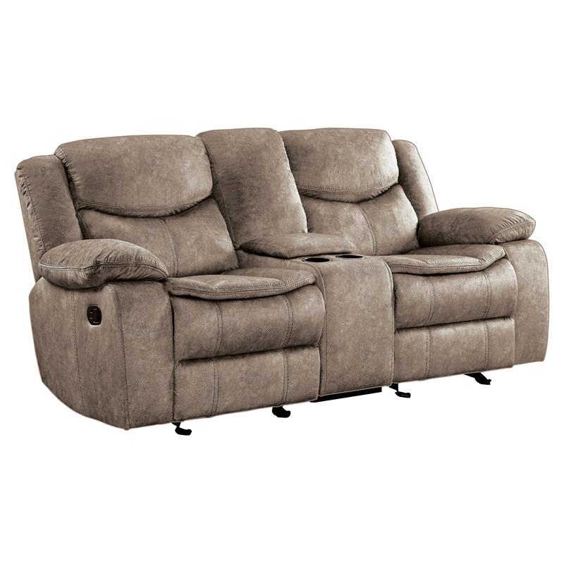 Pemberly Row Transitional Microfiber Double Glider Reclining Loveseat in Brown