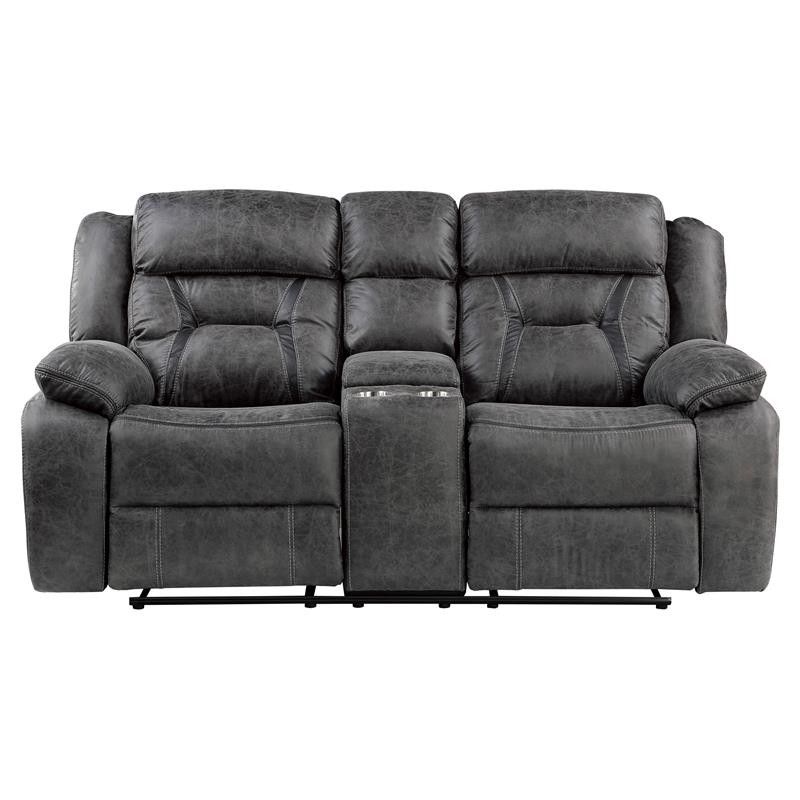 Pemberly Row Microfiber Double Reclining Love Seat in Gray