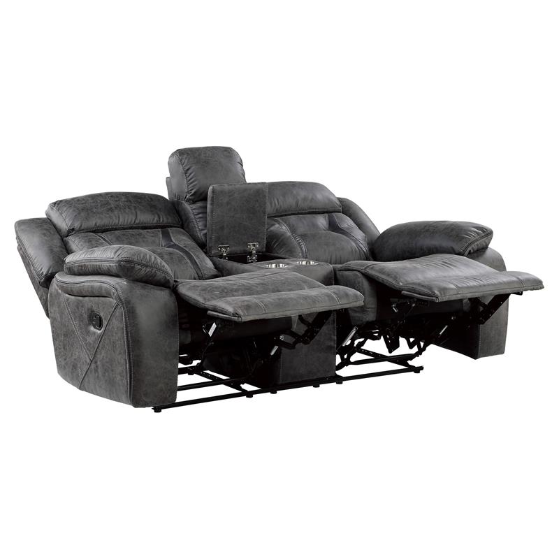 Pemberly Row Microfiber Double Reclining Love Seat in Gray