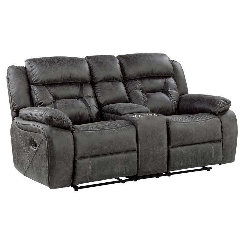 Pemberly Row Microfiber Double Reclining Love Seat in Gray