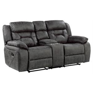 Pemberly Row Microfiber Double Reclining Love Seat in Gray