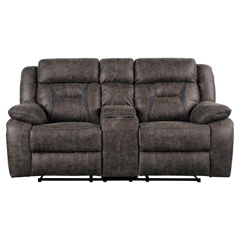 Pemberly Row Microfiber Double Reclining Love Seat in Dark Brown