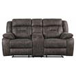 Pemberly Row Microfiber Double Reclining Love Seat in Dark Brown