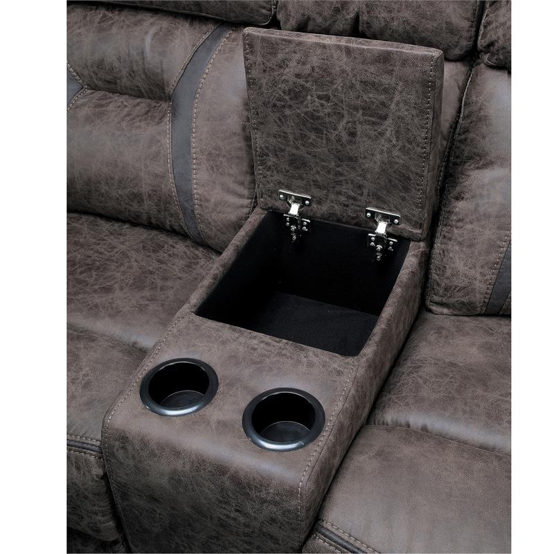 Pemberly Row Microfiber Double Reclining Love Seat in Dark Brown