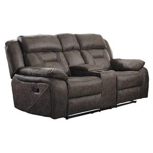 Pemberly Row Microfiber Double Reclining Love Seat in Dark Brown