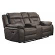 Pemberly Row Microfiber Double Reclining Love Seat in Dark Brown
