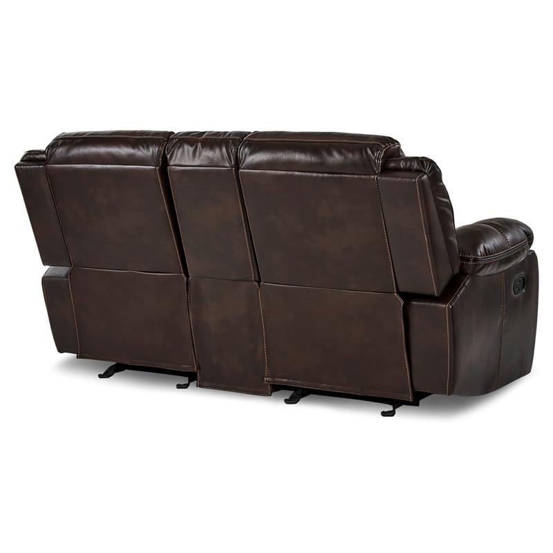 Pemberly Row Double Glider Reclining Loveseat with Console in Brown