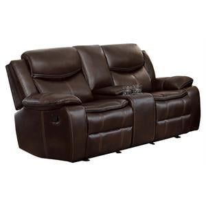 Pemberly Row Double Glider Reclining Loveseat with Console in Brown