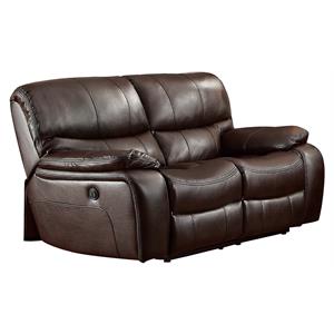 pemberly row traditional faux leather double reclining loveseat in dark brown
