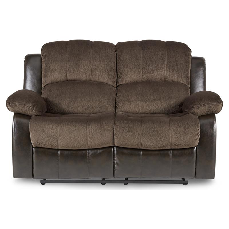 Pemberly Row Traditional Microfiber Double Reclining Loveseat in Chocolate
