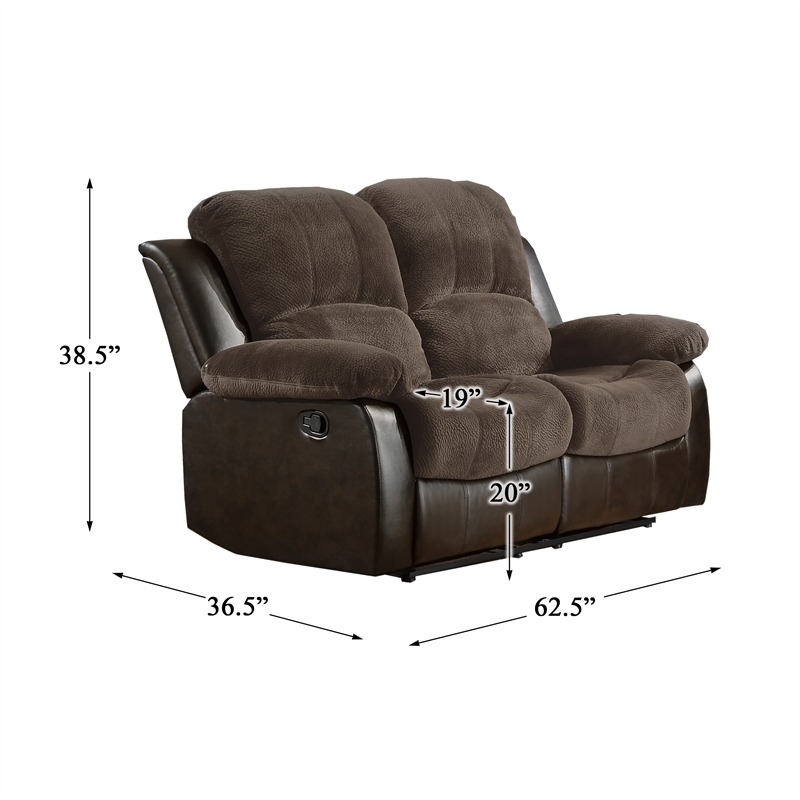 Pemberly Row Traditional Microfiber Double Reclining Loveseat in Chocolate