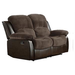 Pemberly Row Traditional Microfiber Double Reclining Loveseat in Chocolate