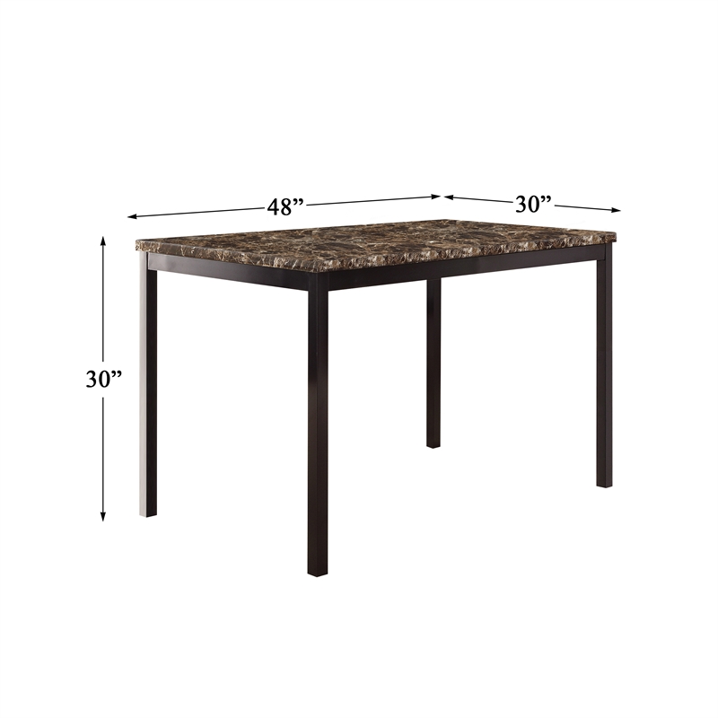 Pemberly Row Contemporary Dining Room Table with Faux Marble Top in Black