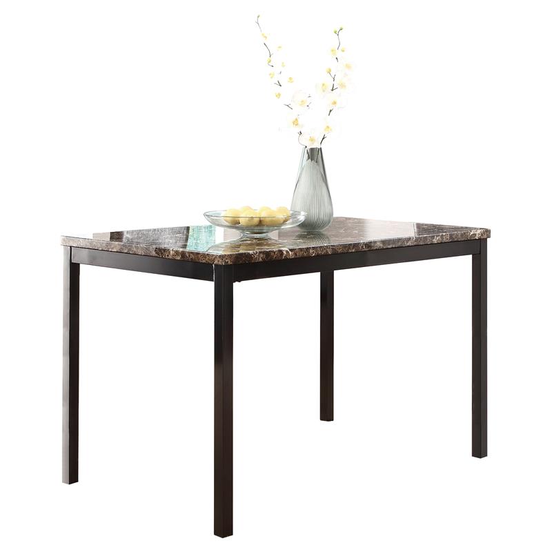 Pemberly Row Contemporary Dining Room Table with Faux Marble Top in Black