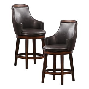 Pemberly Row 24.5&quot Transitional Wood Swivel Counter Stool in Oak (Set of 2)