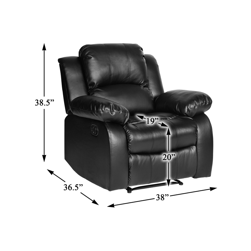 Pemberly Row Traditional Faux Leather Reclining Chair in Black